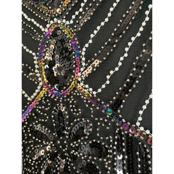 Black Beaded Fringe Flapper Dress Size 8-10 - Picture 3 of 7